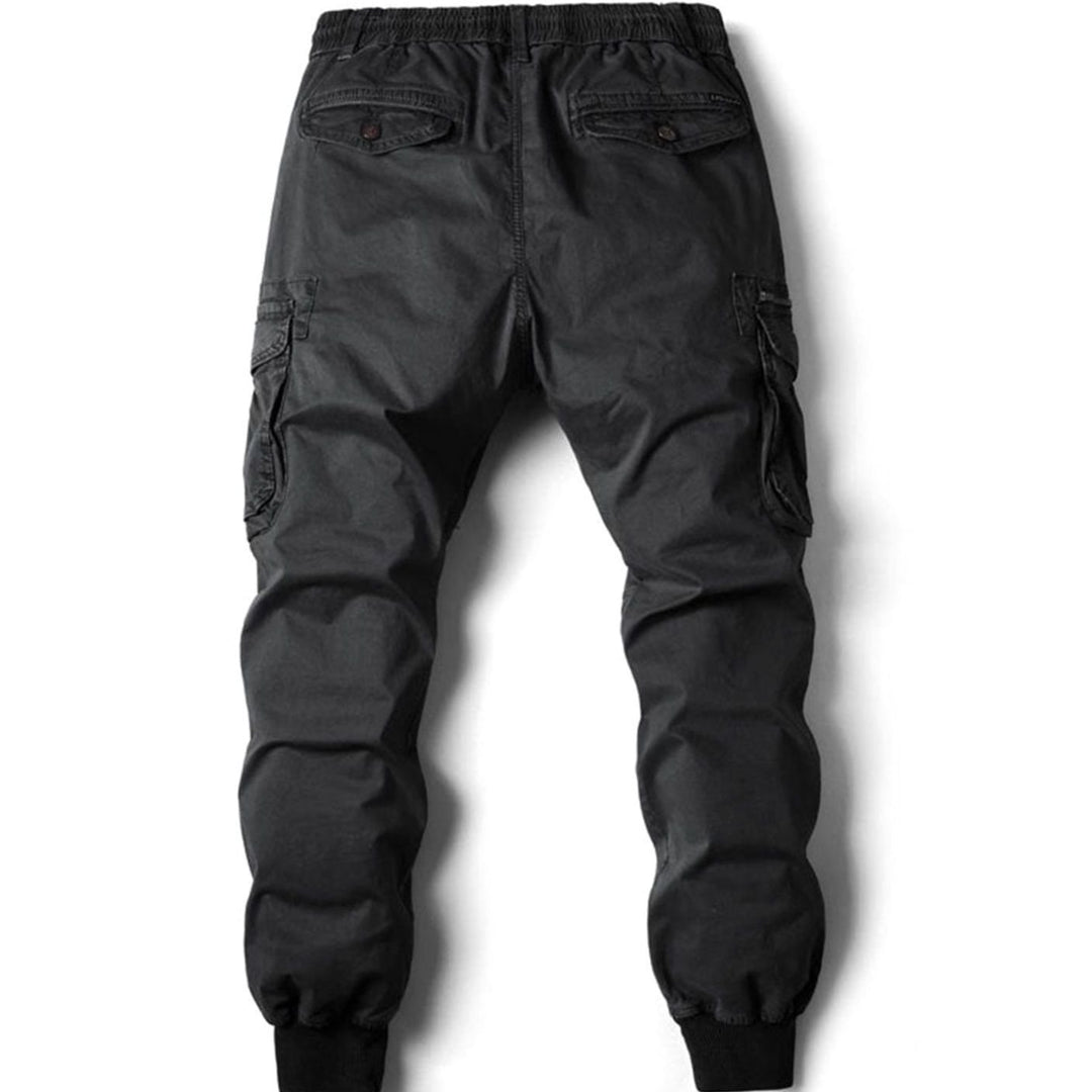 Men's Elastic Waist Cargo Jogger Pants Ribbed Cuff Tapered Fit