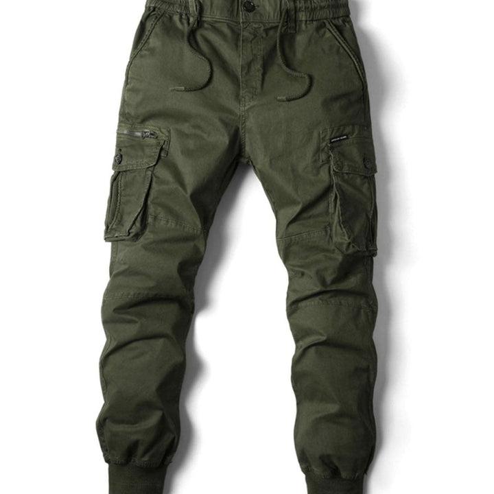 Men's Elastic Waist Cargo Jogger Pants Ribbed Cuff Tapered Fit - Green