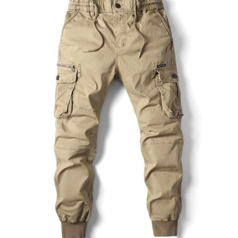 Men's Elastic Waist Cargo Jogger Pants Ribbed Cuff Tapered Fit