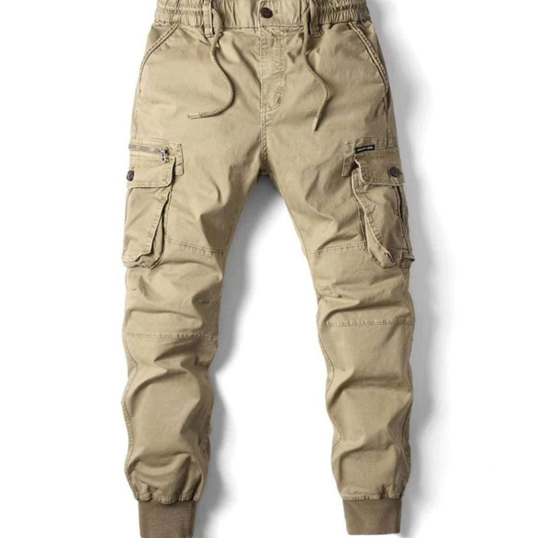 Men's Elastic Waist Cargo Jogger Pants Ribbed Cuff Tapered Fit