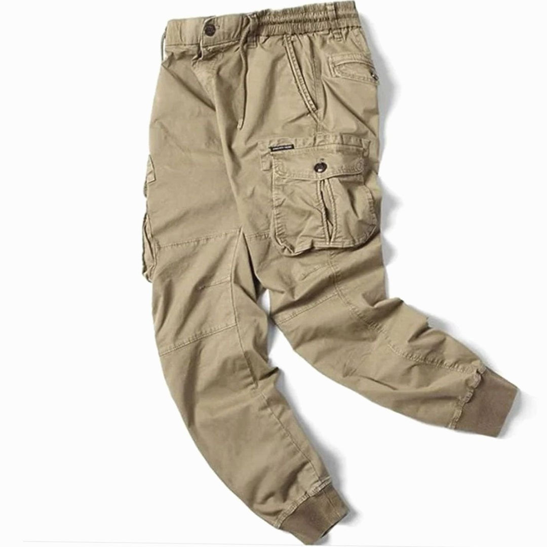 Men's Elastic Waist Cargo Jogger Pants Ribbed Cuff Tapered Fit