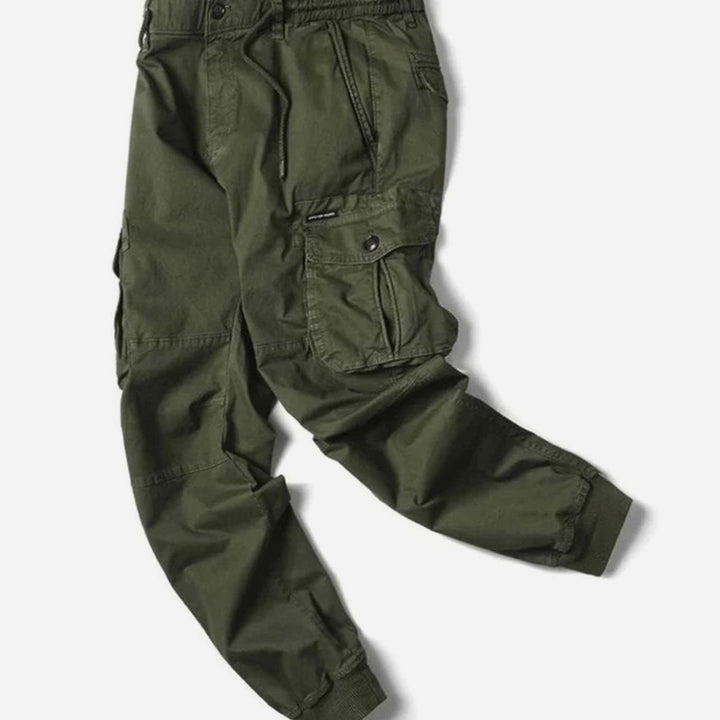 Men's Elastic Waist Cargo Jogger Pants Ribbed Cuff Tapered Fit