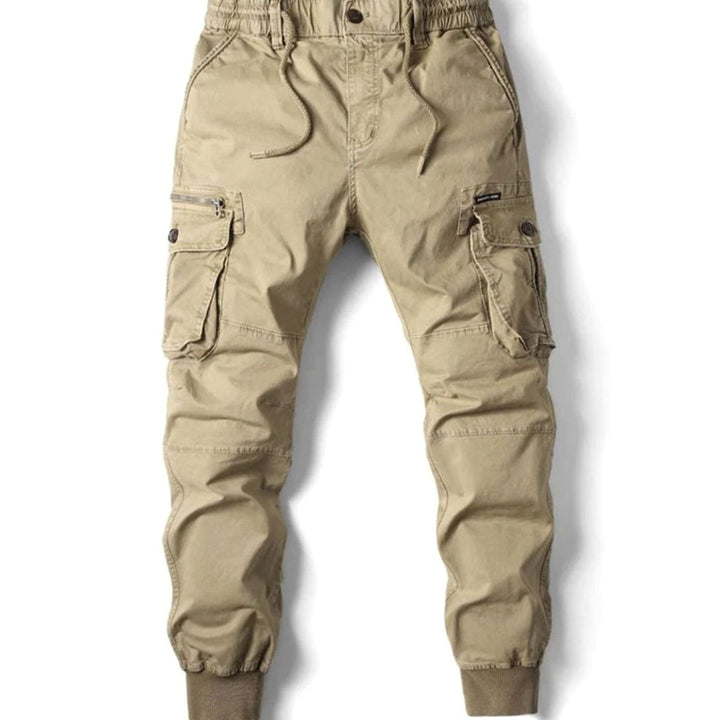 Men's Elastic Waist Cargo Jogger Pants Ribbed Cuff Tapered Fit - Khaki