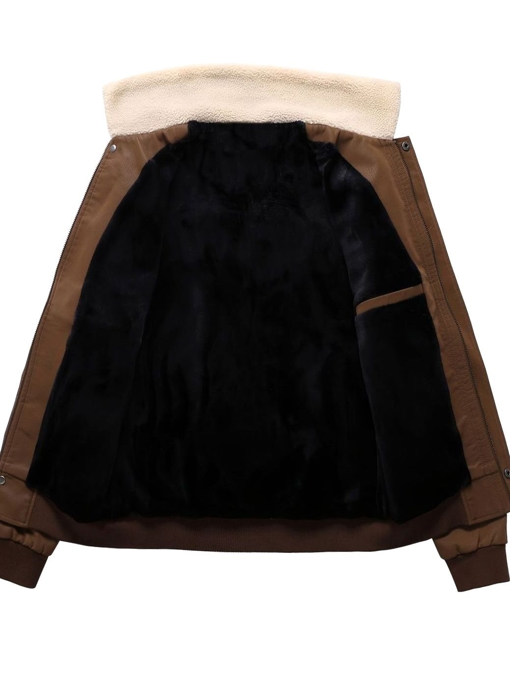 Men's Faux Leather Aviator Bomber Jacket Sherpa Collar Patch Detail