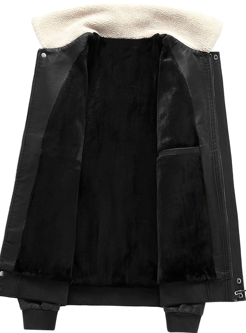 Men's Faux Leather Aviator Bomber Jacket Sherpa Collar Patch Detail