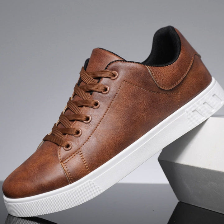 Men's Faux Leather Lace-Up Low-Top Classic Sneakers
