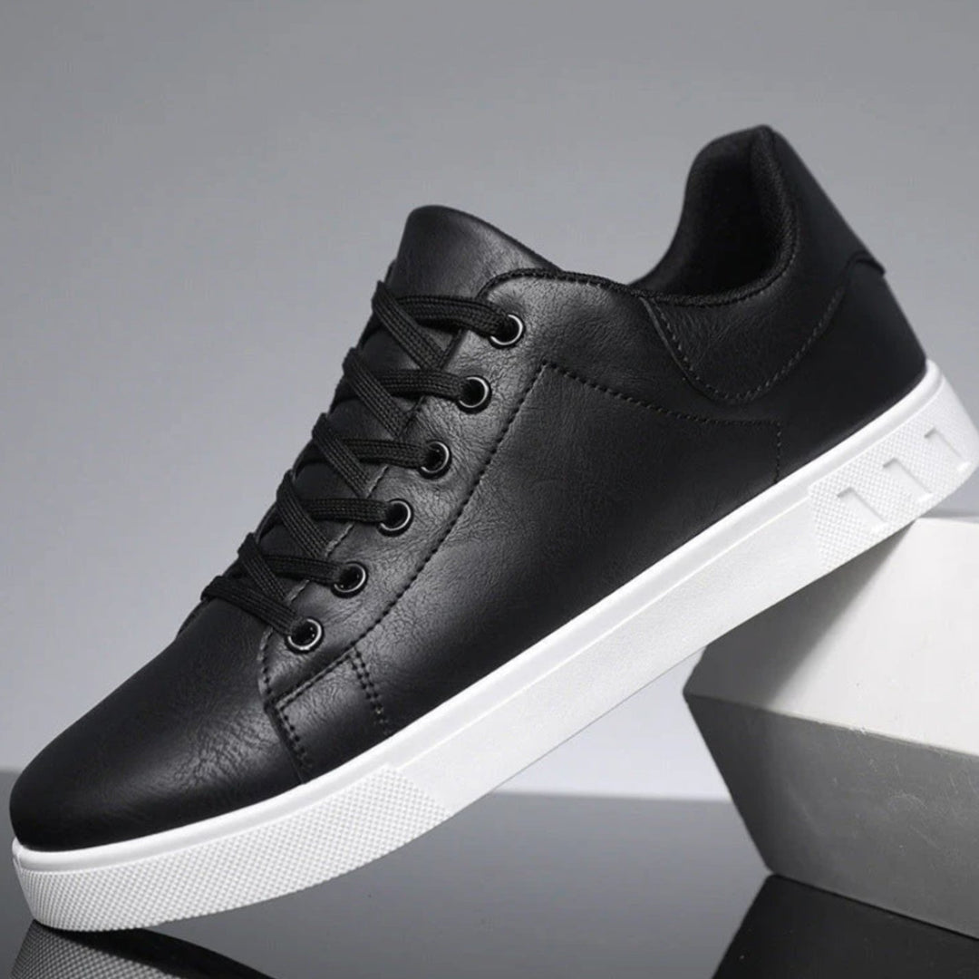 Men's Faux Leather Lace-Up Low-Top Classic Sneakers - Black