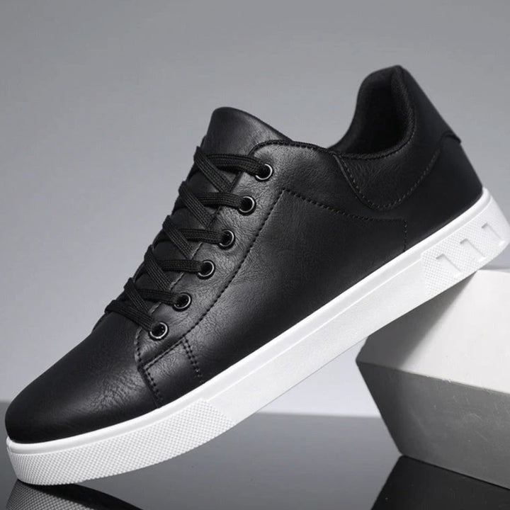 Men's Faux Leather Lace-Up Low-Top Classic Sneakers - Black