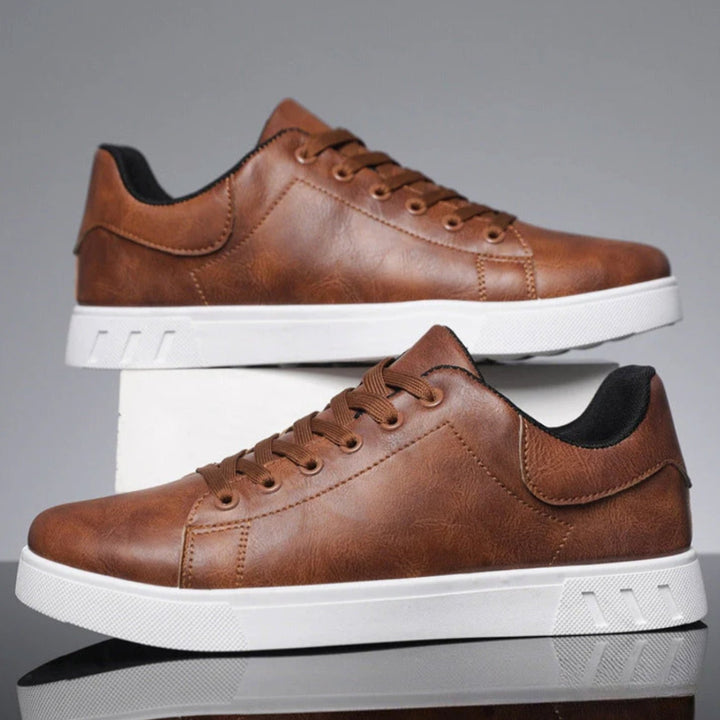 Men's Faux Leather Lace-Up Low-Top Classic Sneakers - Brown