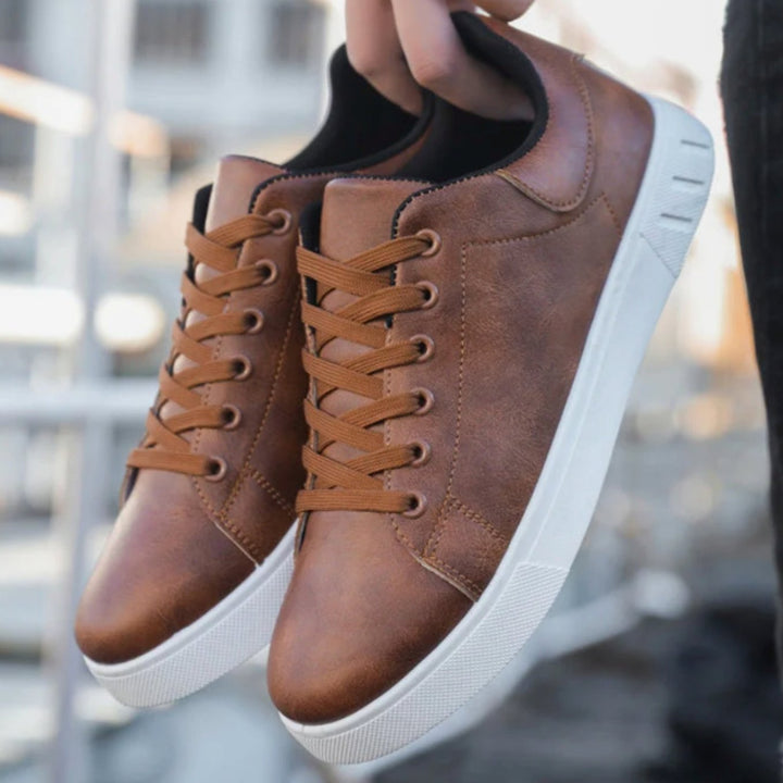 Men's Faux Leather Lace-Up Low-Top Classic Sneakers