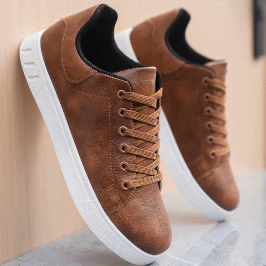 Men's Faux Leather Lace-Up Low-Top Classic Sneakers