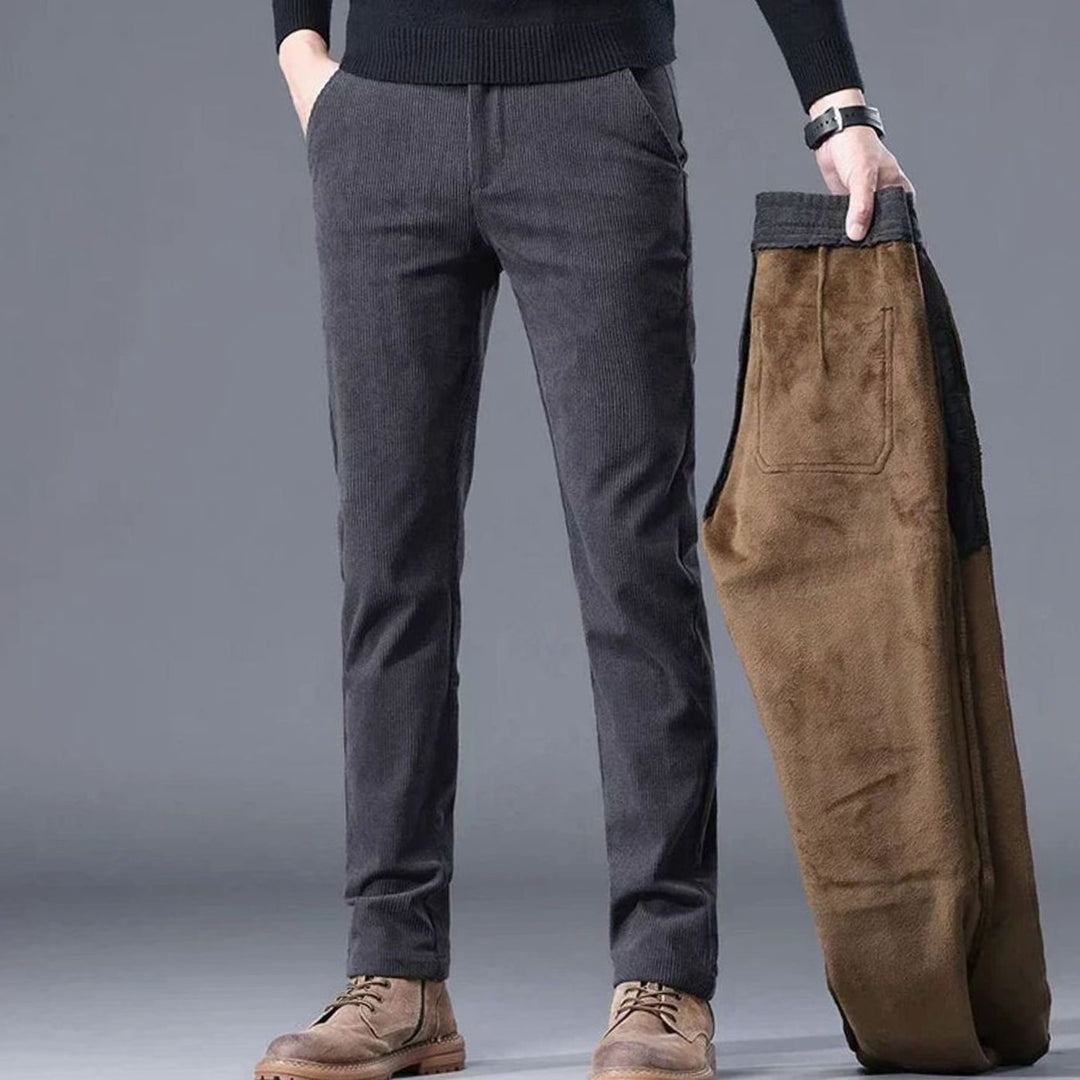 Men's Fleece-Lined Corduroy Warm Pants Straight Fit - Dark Grey