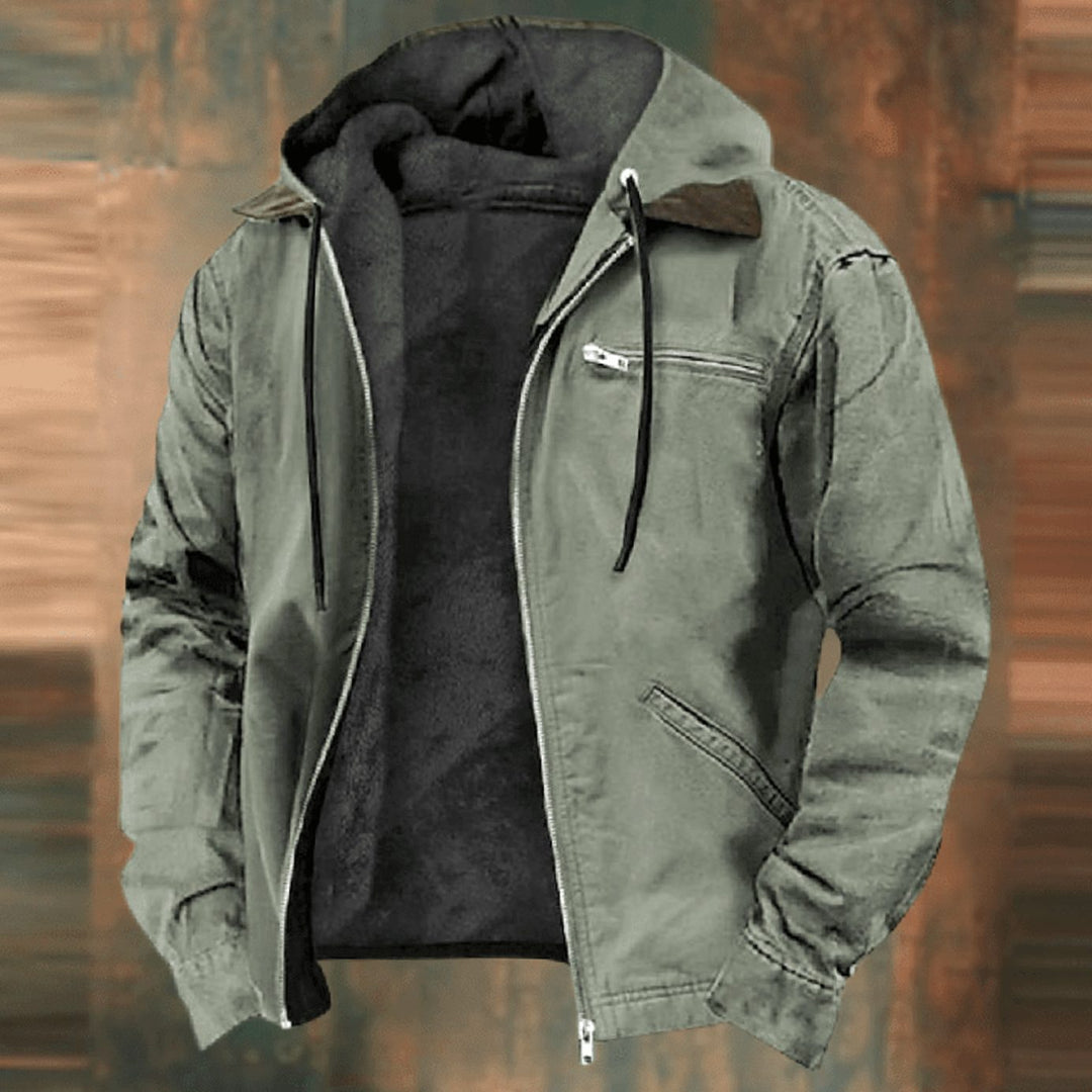 Men's Fleece-Lined Full-Zip Hooded Jacket - Green