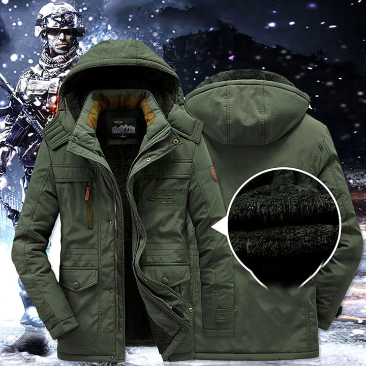 Men's Fleece-Lined Hooded Multi-Pocket Heavy-Duty Winter Jacket - Green