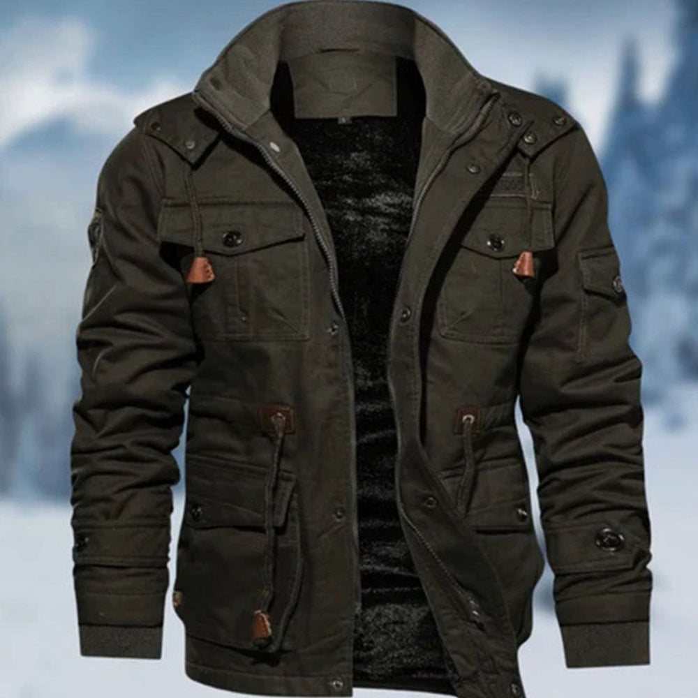 Men's Fleece-Lined Military Cargo Bomber Jacket - Green