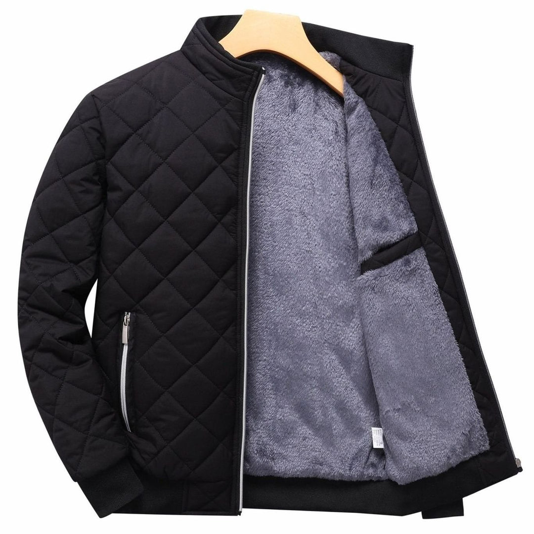 Men's Fleece-Lined Quilted Bomber Jacket - Black