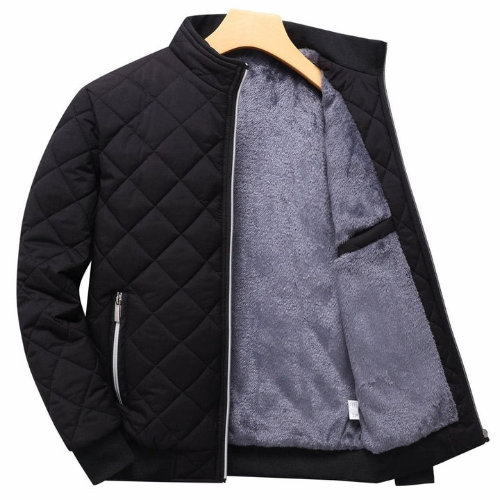 Men's Fleece-Lined Quilted Bomber Jacket - Black