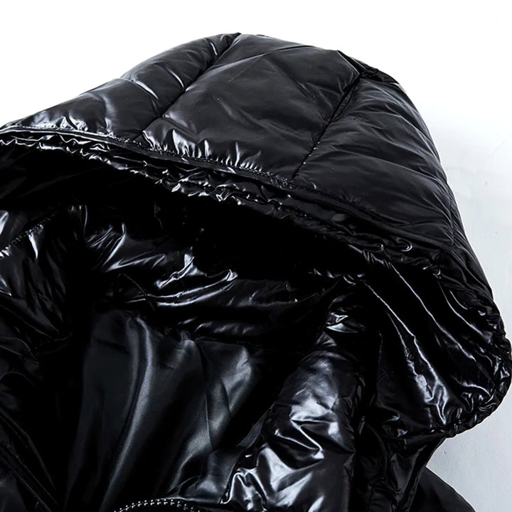 Men's Glossy Quilted Jacket Hooded Full-Zip Puffer