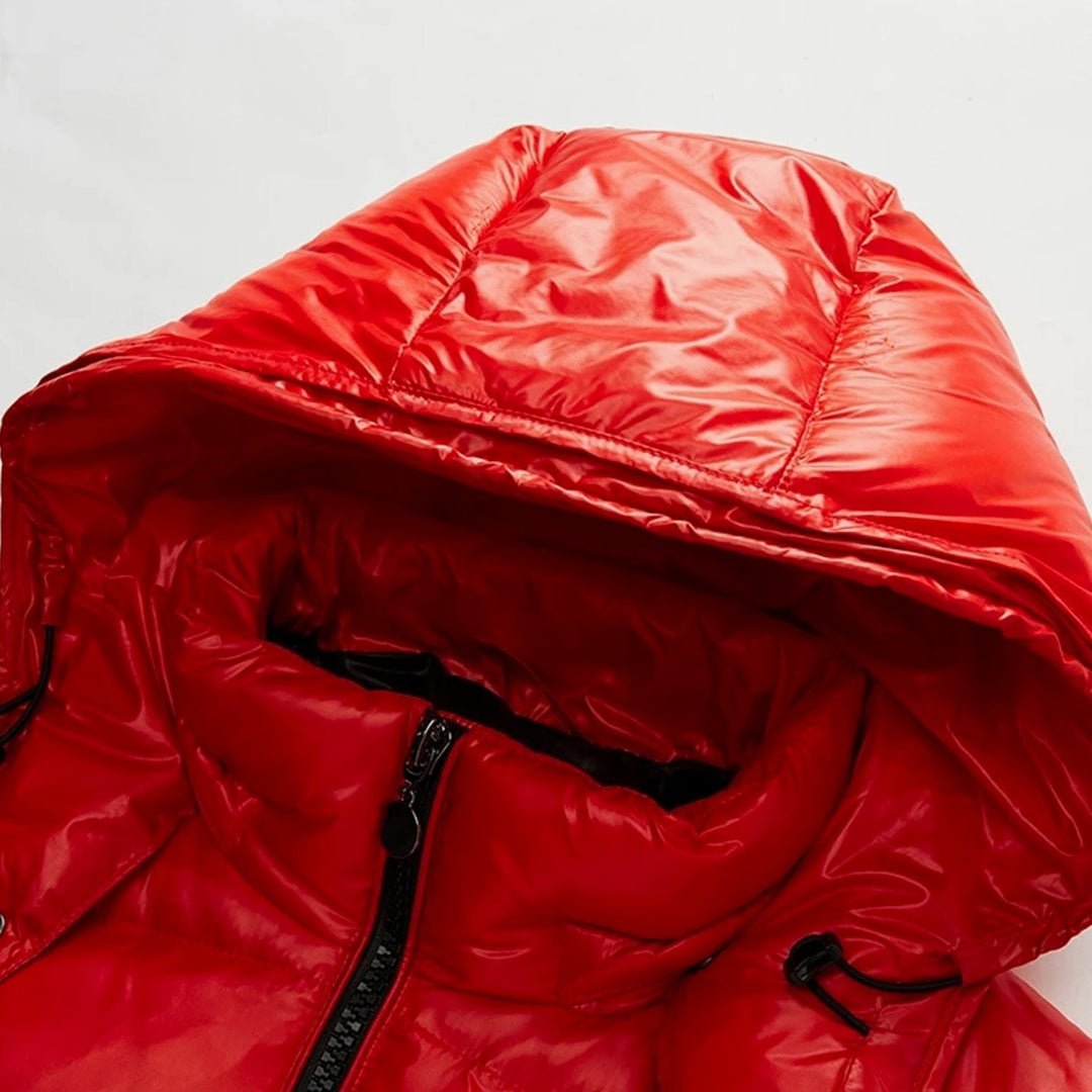Men's Glossy Quilted Jacket Hooded Full-Zip Puffer