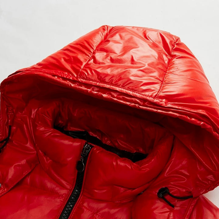 Men's Glossy Quilted Jacket Hooded Full-Zip Puffer