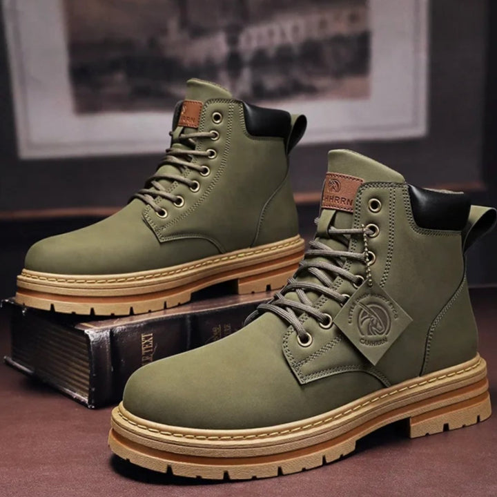Men's Heavy-Duty Ankle Lace-Up Boots Rugged Work Style - Green