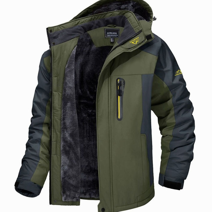 Men's Heavy-Duty Fleece-Lined Hooded Winter Jacket - Army Green