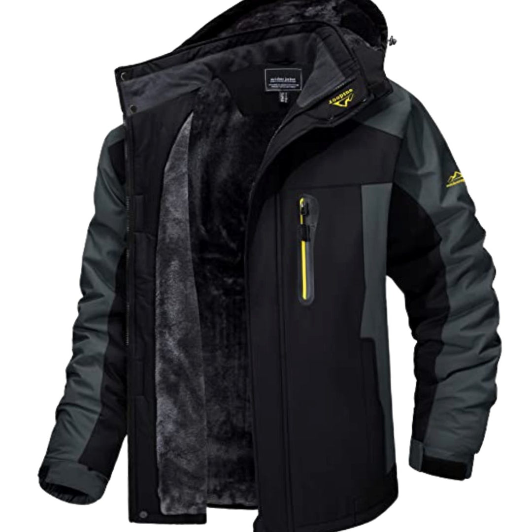 Men's Heavy-Duty Fleece-Lined Hooded Winter Jacket - Black