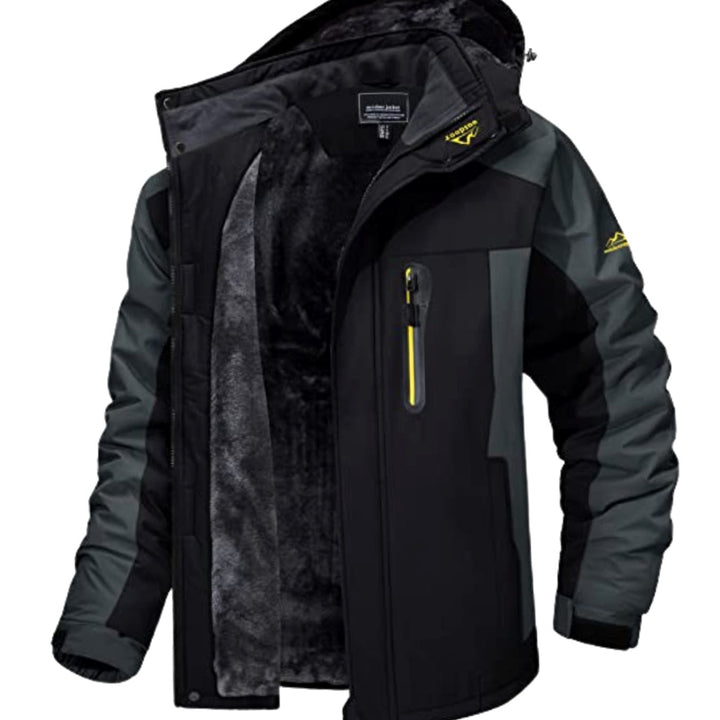 Men's Heavy-Duty Fleece-Lined Hooded Winter Jacket - Black
