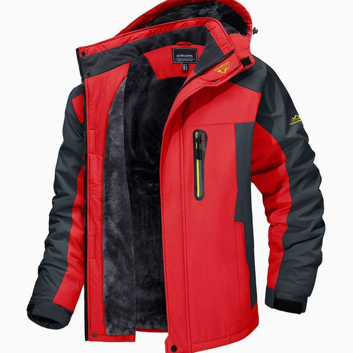 Men's Heavy-Duty Fleece-Lined Hooded Winter Jacket - Red