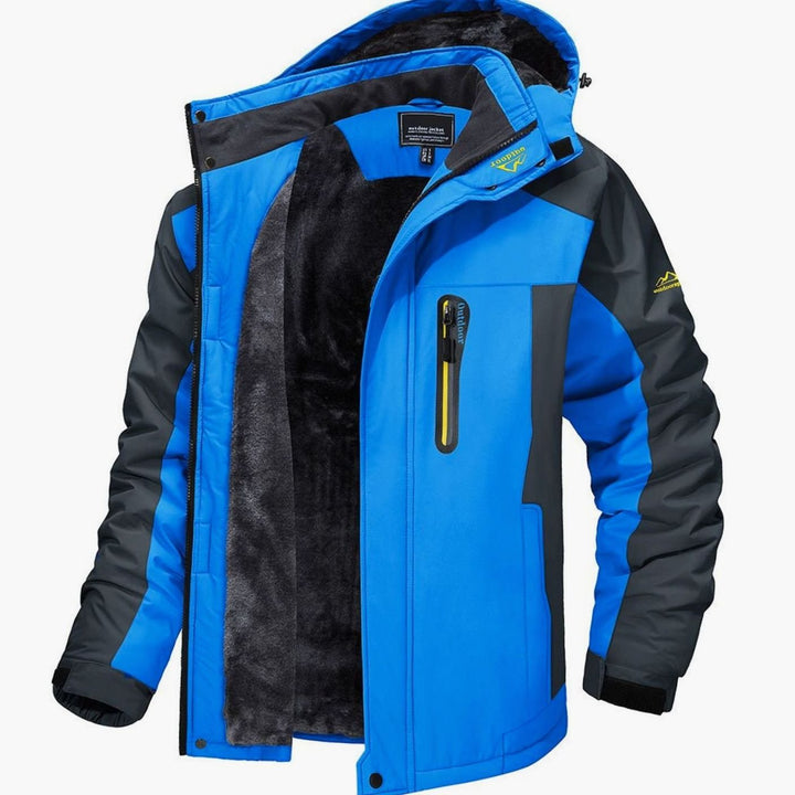 Men's Heavy-Duty Fleece-Lined Hooded Winter Jacket - Light Blue
