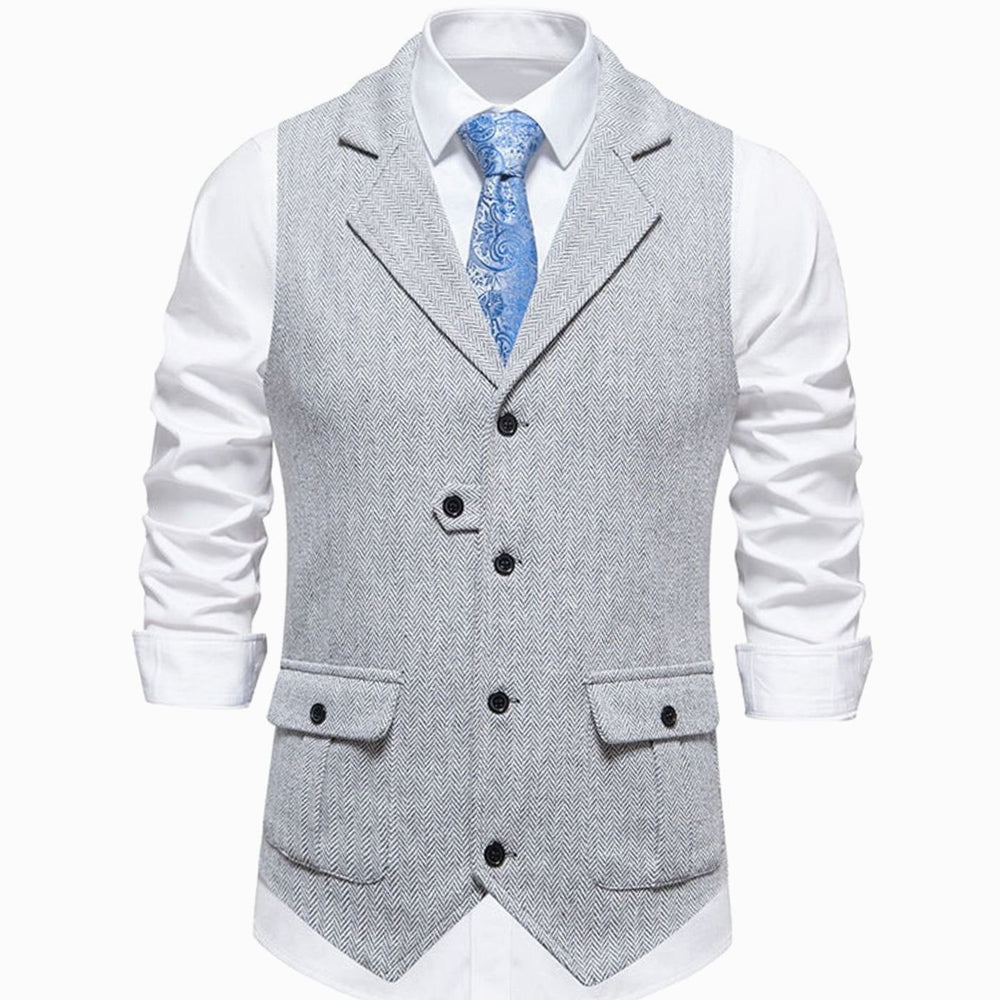 Men's Herringbone Notch-Lapel Button-Front Tailored Outfit Vest - Gray