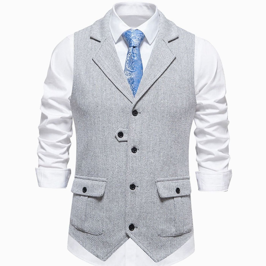 Men's Herringbone Notch-Lapel Button-Front Tailored Outfit Vest - Gray