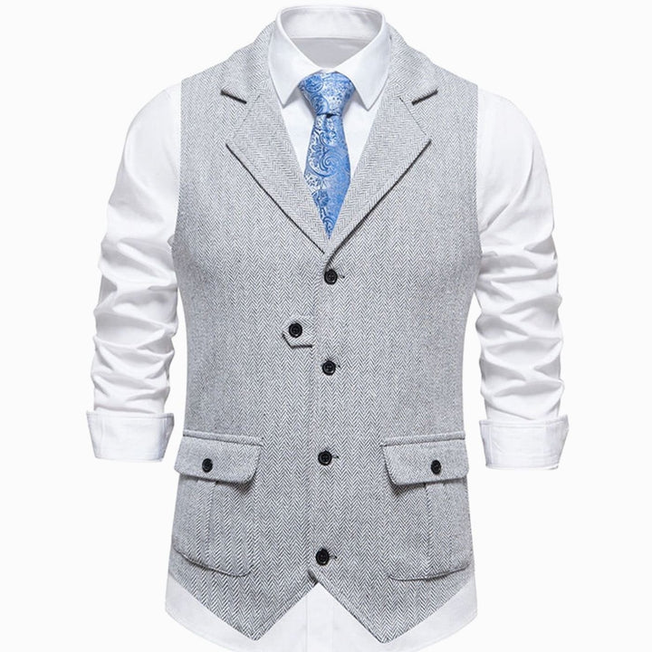 Men's Herringbone Notch-Lapel Button-Front Tailored Outfit Vest - Gray