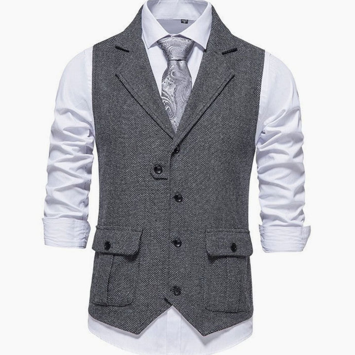 Men's Herringbone Notch-Lapel Button-Front Tailored Outfit Vest - Dark Grey