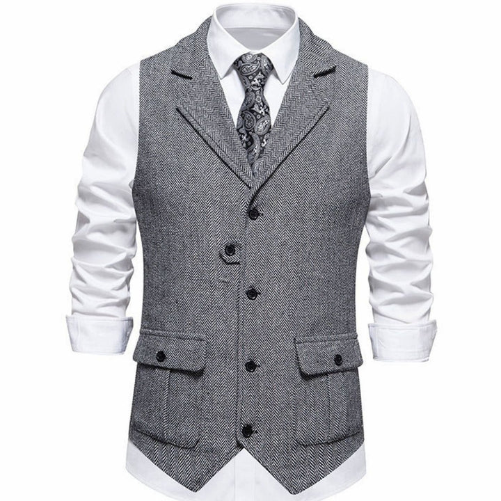 Men's Herringbone Notch-Lapel Button-Front Tailored Outfit Vest - Light Gray