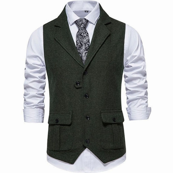 Men's Herringbone Notch-Lapel Button-Front Tailored Outfit Vest - Green