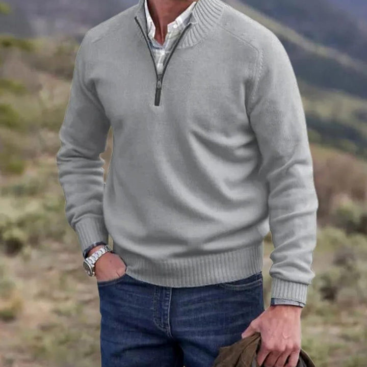 Men's Knit Half-Zip Pullover Jumper Ribbed Collar Sweater