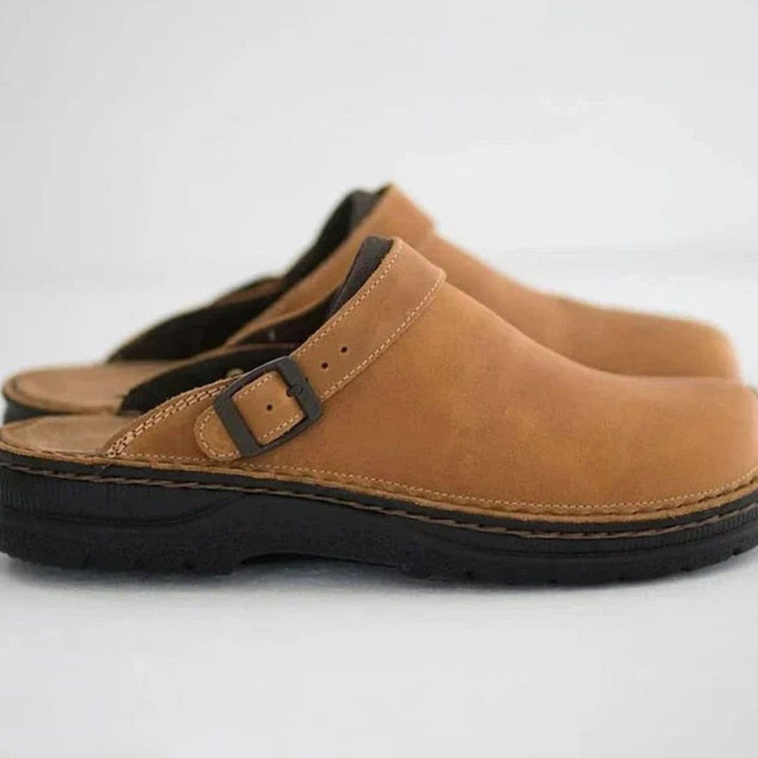 Men's Leather Buckle-Strap Slipper Clogs