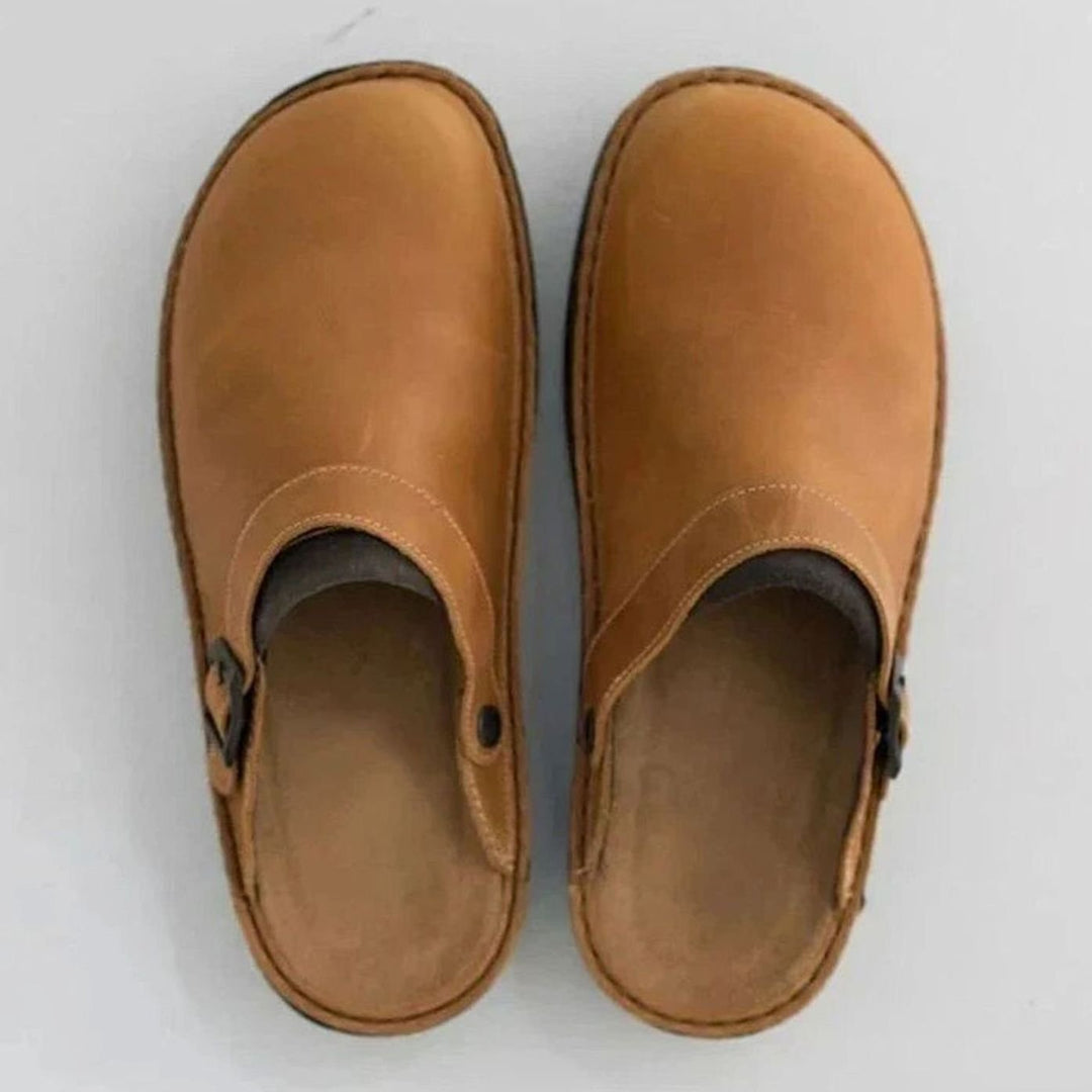Men's Leather Buckle-Strap Slipper Clogs