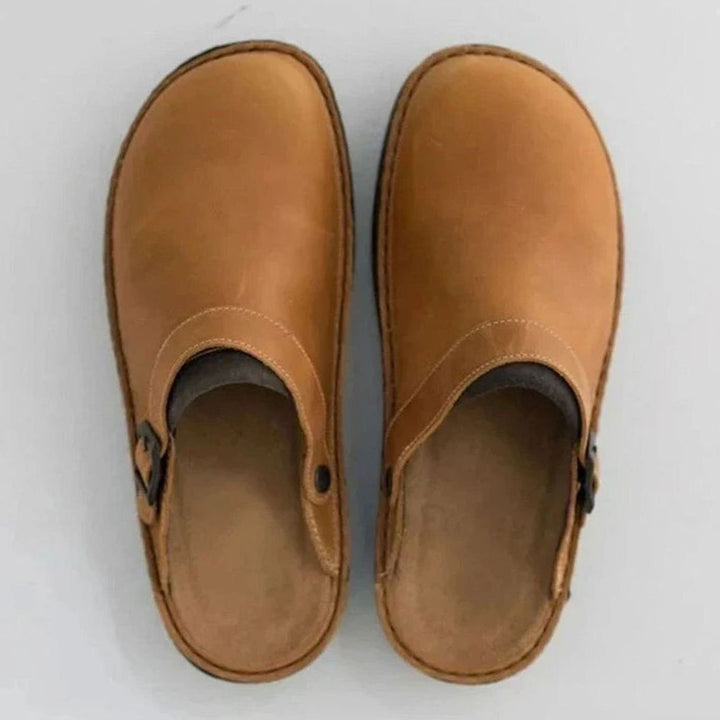 Men's Leather Buckle-Strap Slipper Clogs