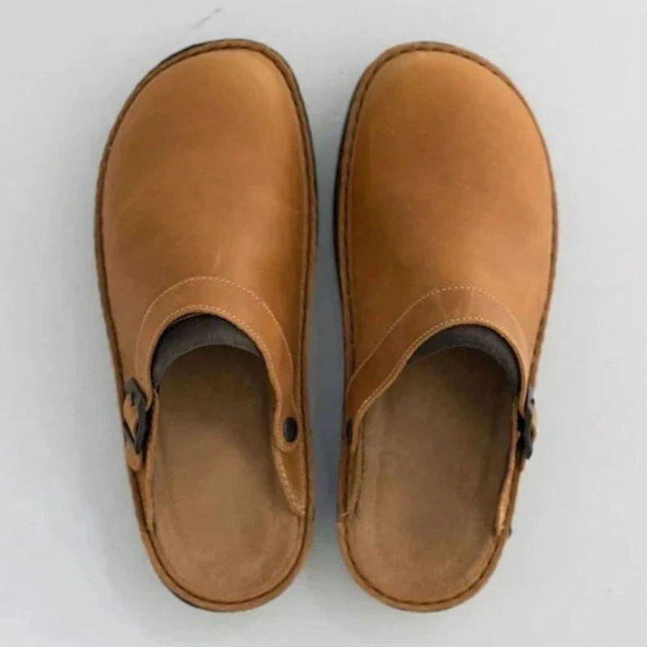 Men's Leather Buckle-Strap Slipper Clogs