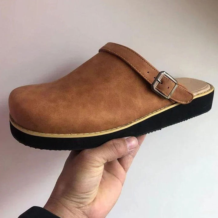 Men's Leather Buckle-Strap Slipper Clogs