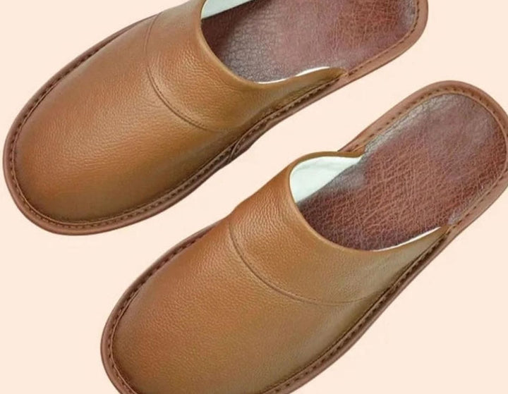 Men's Leather Slip-On Slippers Classic Indoor Mule - Coffee