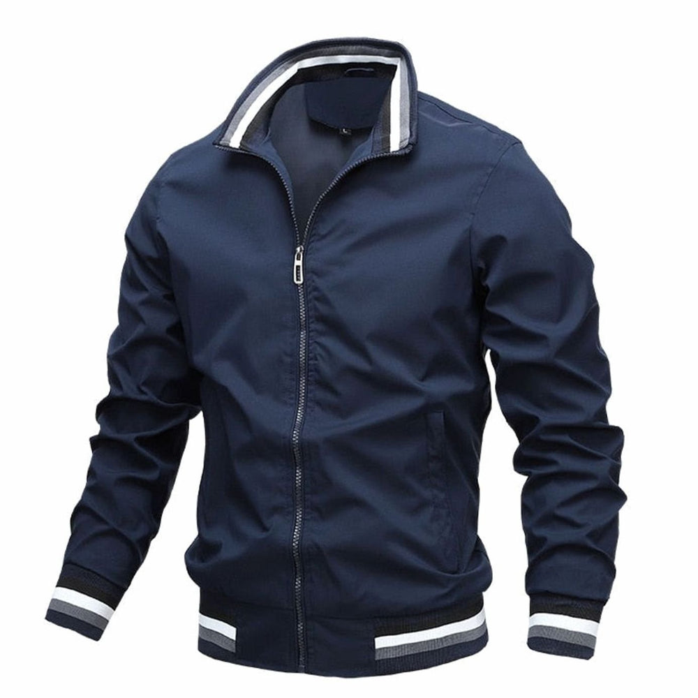 Men's Lightweight Full-Zip Casual Bomber Jacket Ribbed Cuffs - Dark Blue