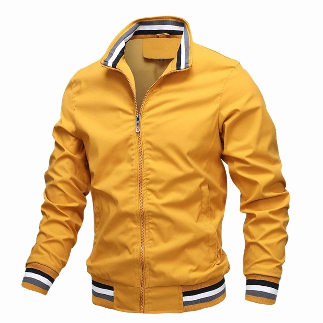 Men's Lightweight Full-Zip Casual Bomber Jacket Ribbed Cuffs - Yellow