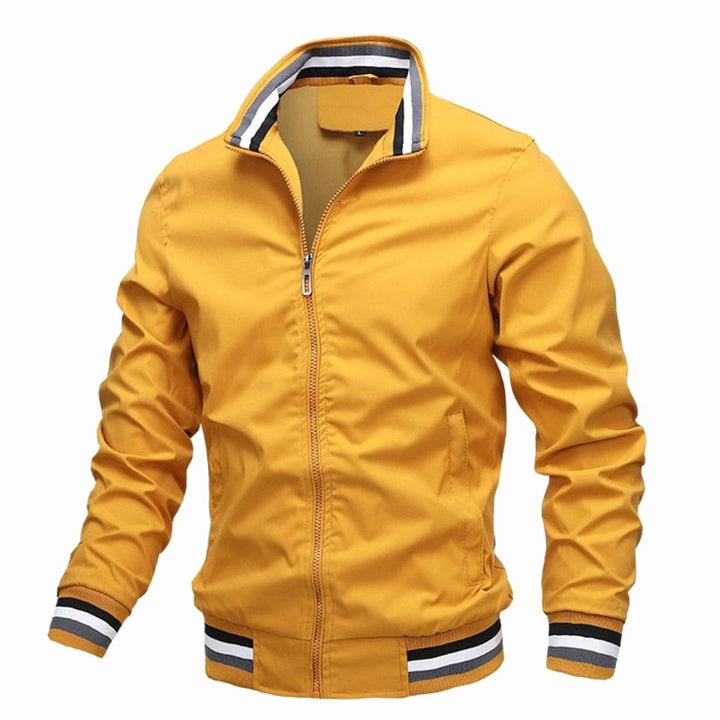 Men's Lightweight Full-Zip Casual Bomber Jacket Ribbed Cuffs - Yellow