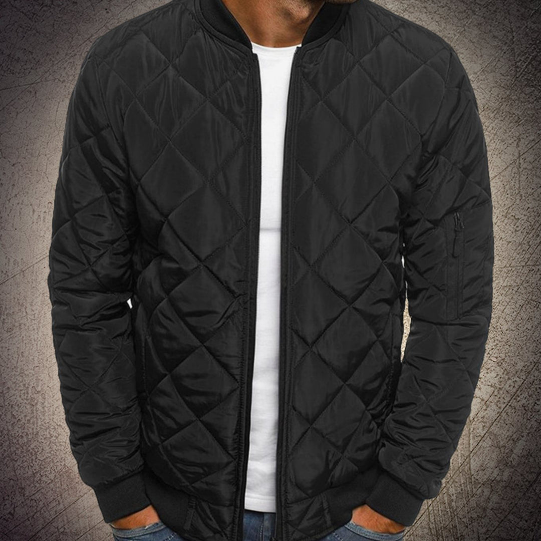 Men's Lightweight Quilted Zip-Up Bomber Jacket - Black