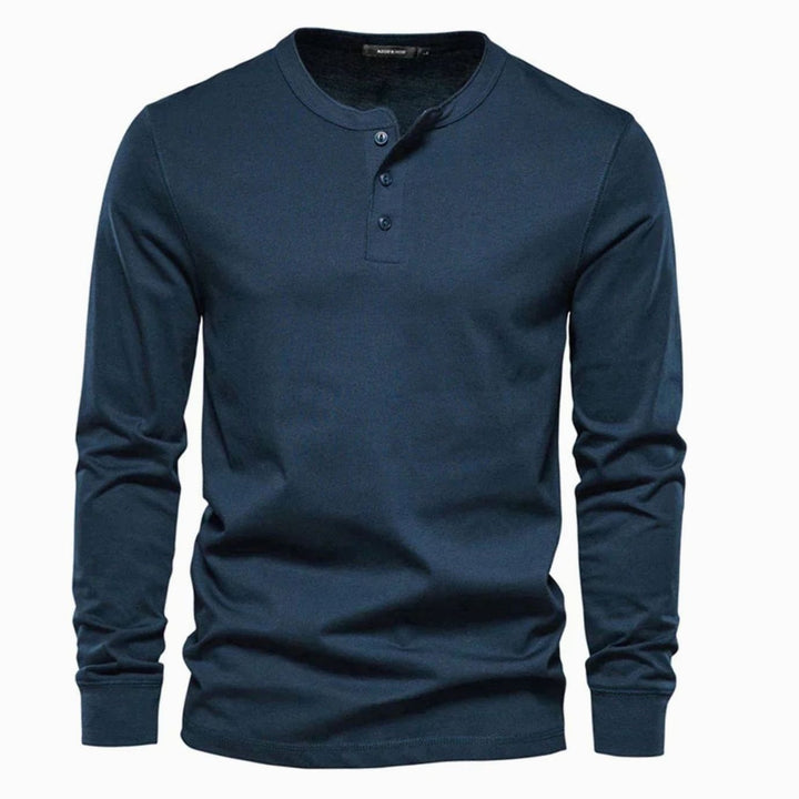 Men's Long-Sleeve Button-Placket Henley Shirt - Navy Blue
