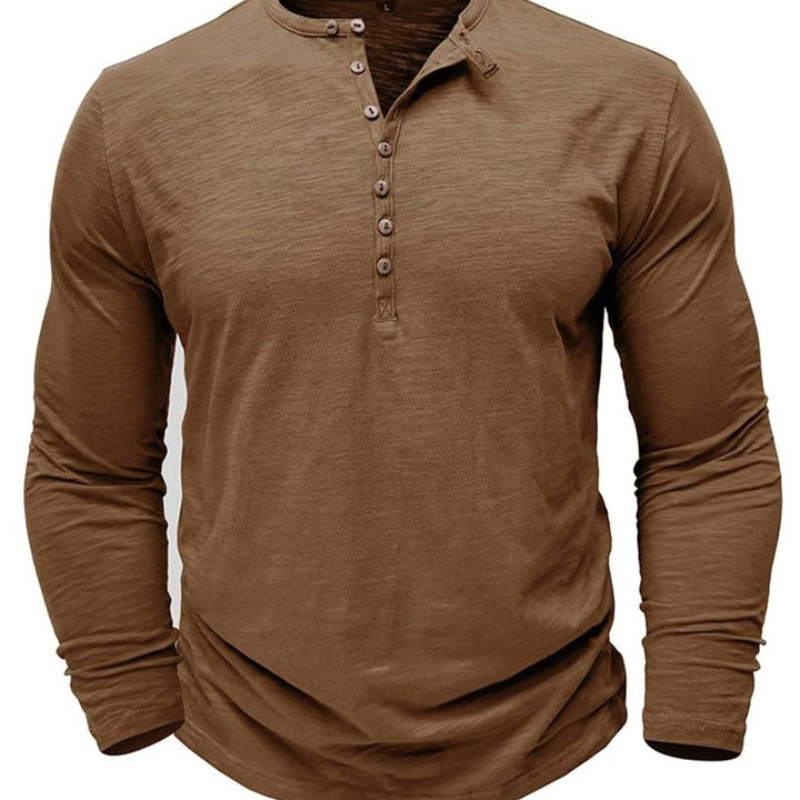 Men's Long-Sleeve Henley Shirt Button-Up Casual Tee