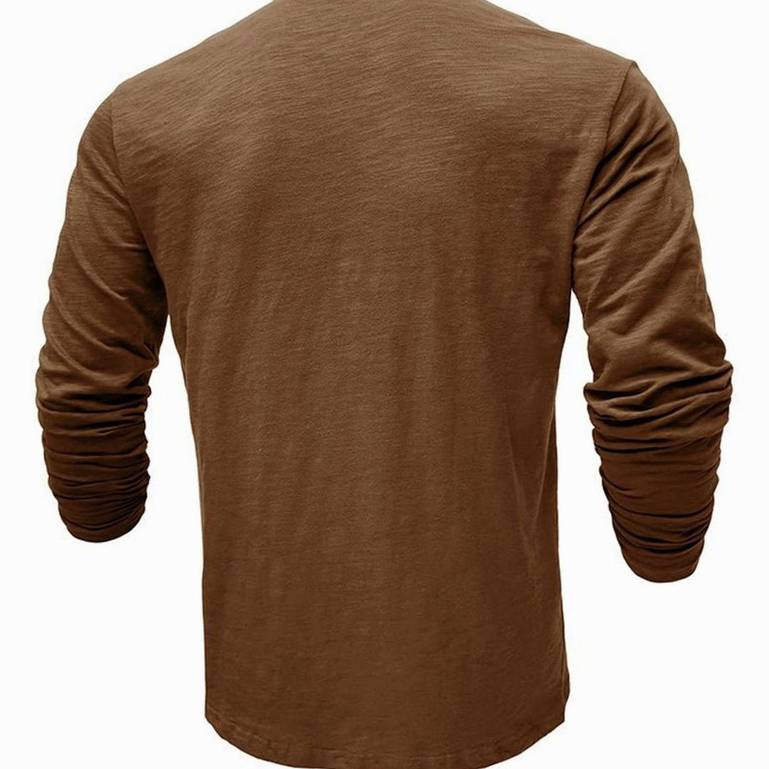 Men's Long-Sleeve Henley Shirt Button-Up Casual Tee